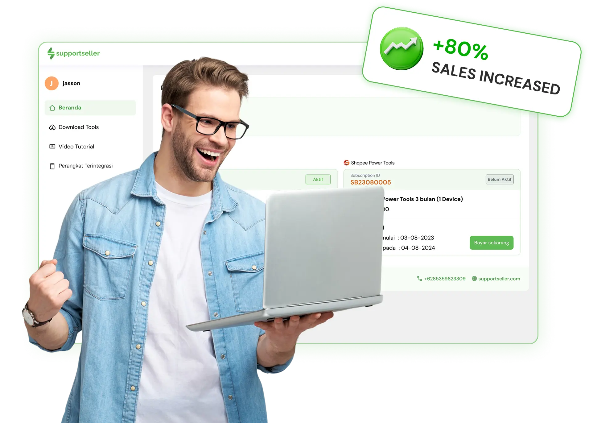 Ilustrasi dashboard dan tools digital SupportSeller